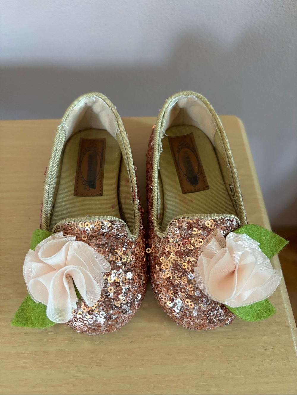 Joyfolie Girls 6 baby Rose Gold Sequin Flats Shoes Pink Flower Party Formal